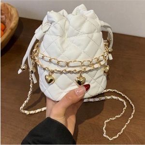 Chic White & Metallic Multi Tweed Vanity Leather Crossbody Bag OS New